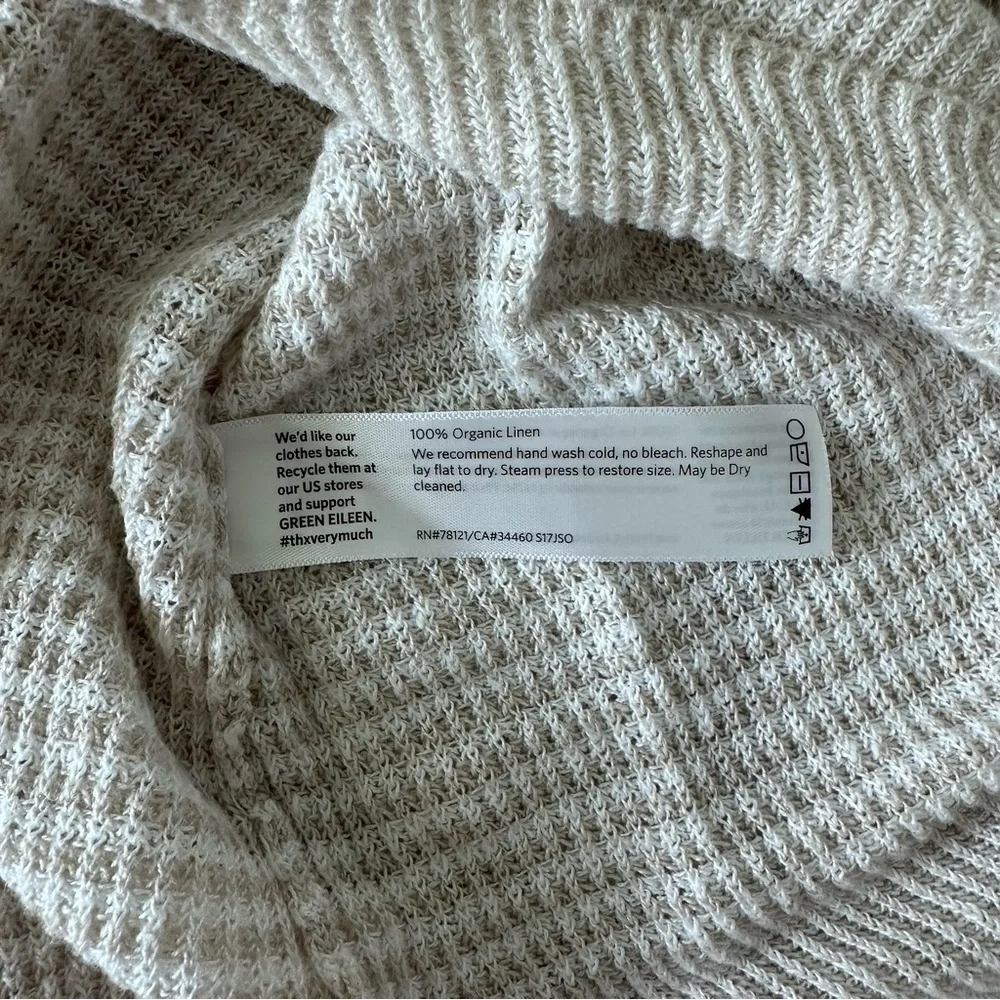Eileen Fisher 100% Organic Linen Knit Beige Short Sleeve Top XL - Picture 4 of 10